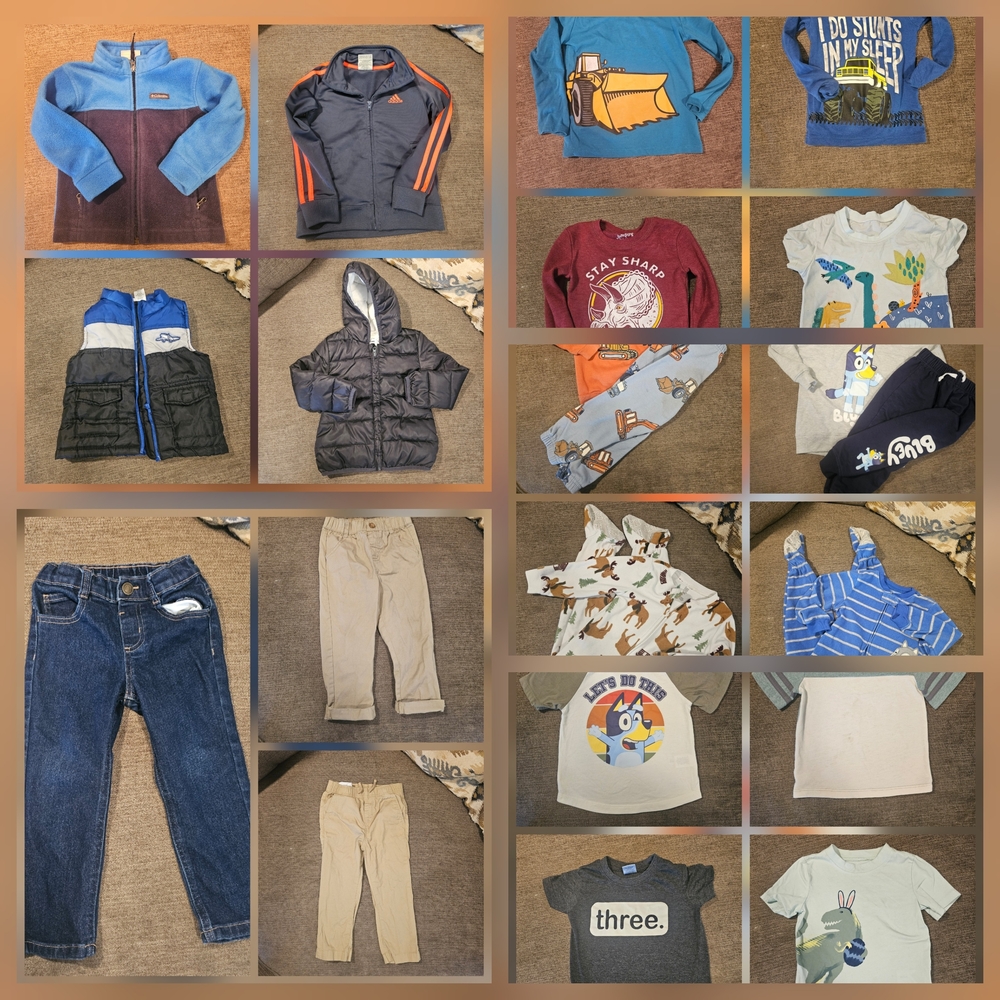 Huge Lot of Boys 3T Clothes, Columbia, Adidas, Bluey, Carters And More